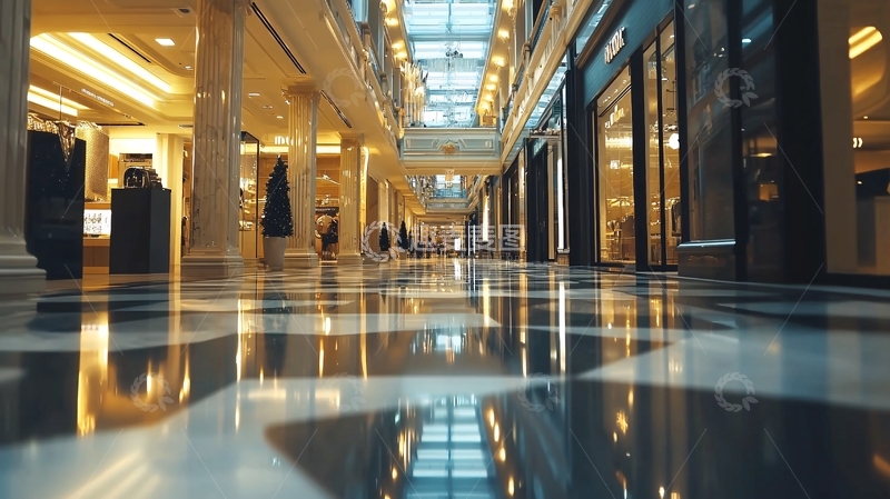 高清大图下载【趣麦麦图】高端商场内部走廊地面反射