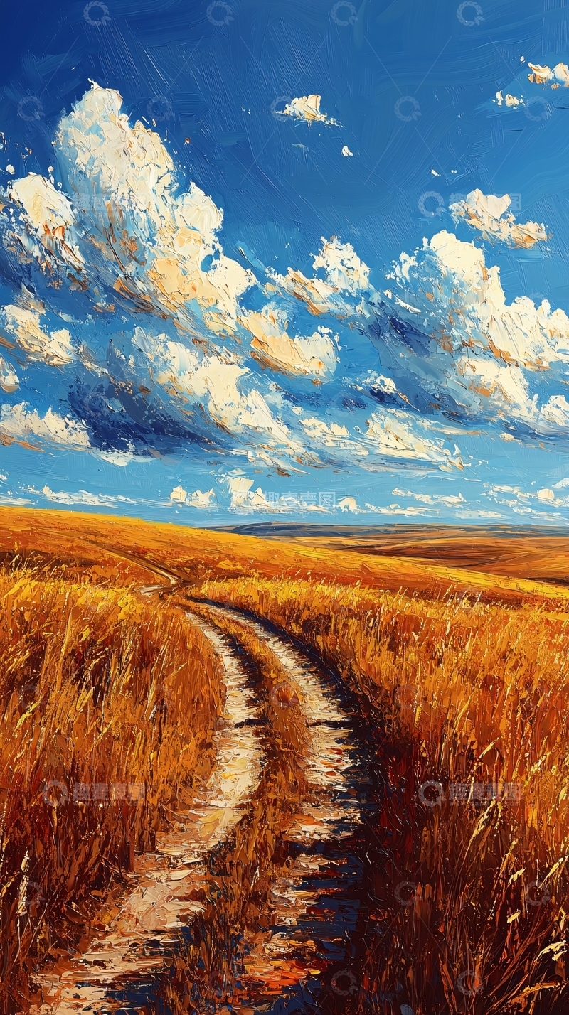 高清大图下载【趣麦麦图】田野小路蓝天白云