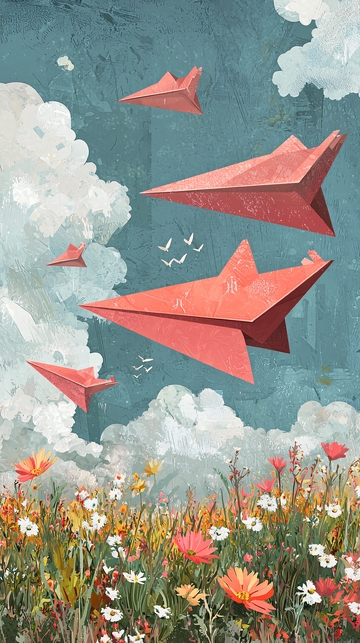红纸飞机飞过花海