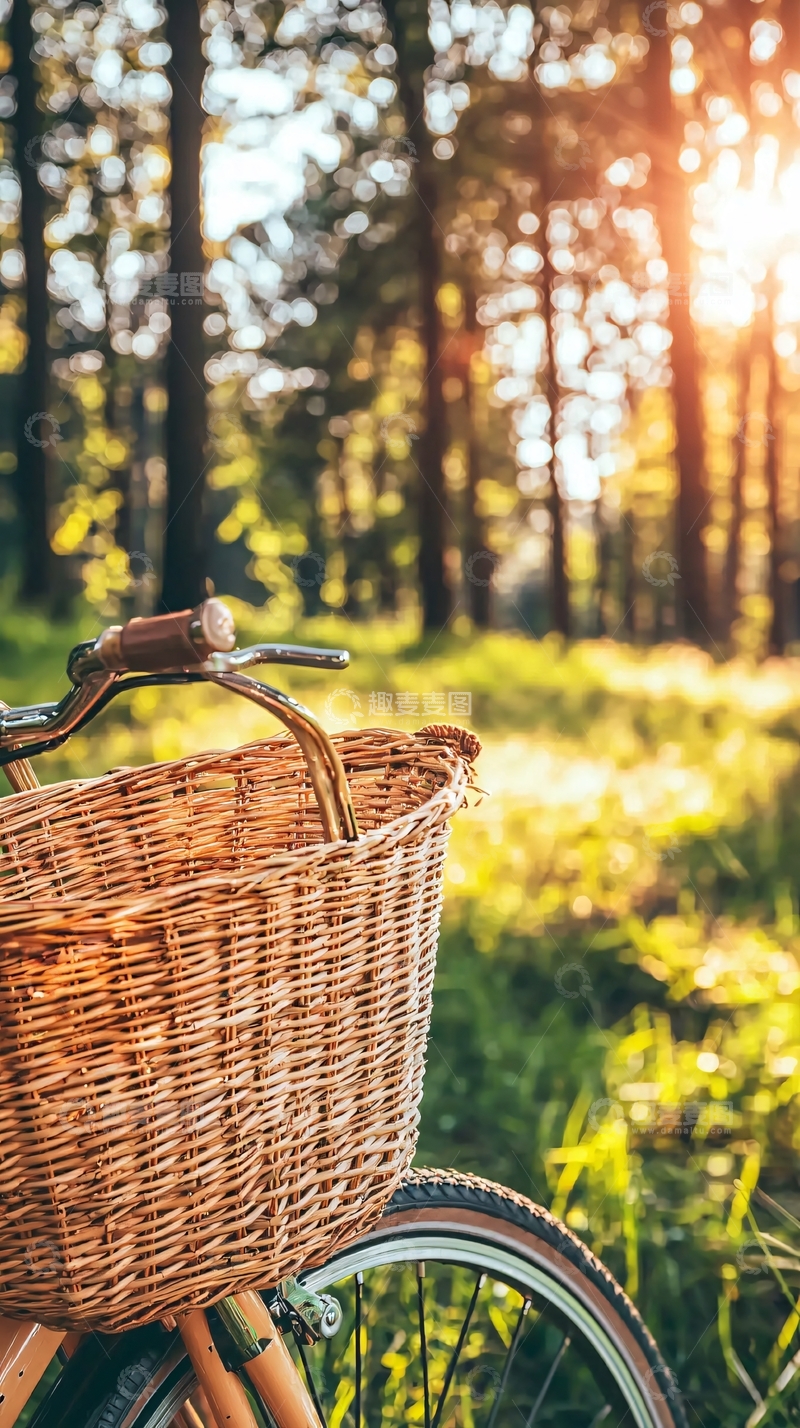 高清大图下载【趣麦麦图】森林自行车藤篮