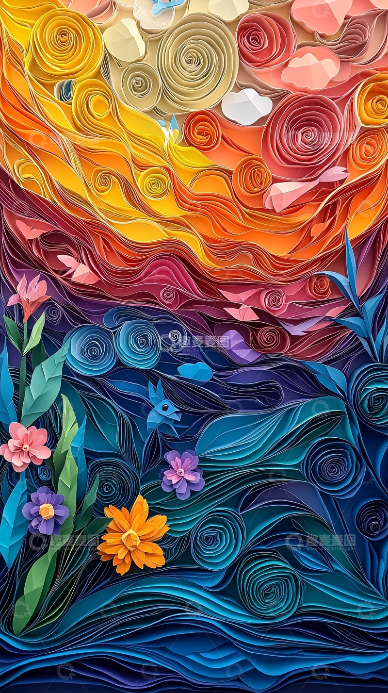 高清大图下载【趣麦麦图】彩色纸卷花艺术