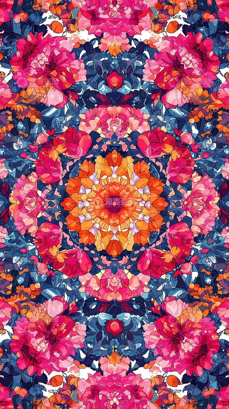 高清大图下载【趣麦麦图】绚丽多彩的花卉曼陀罗图案