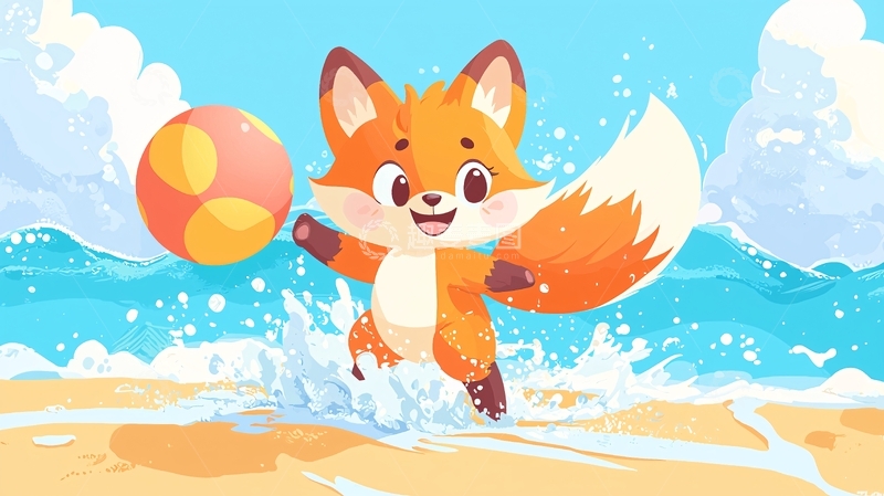 高清大图下载【趣麦麦图】沙滩上玩耍的小狐狸