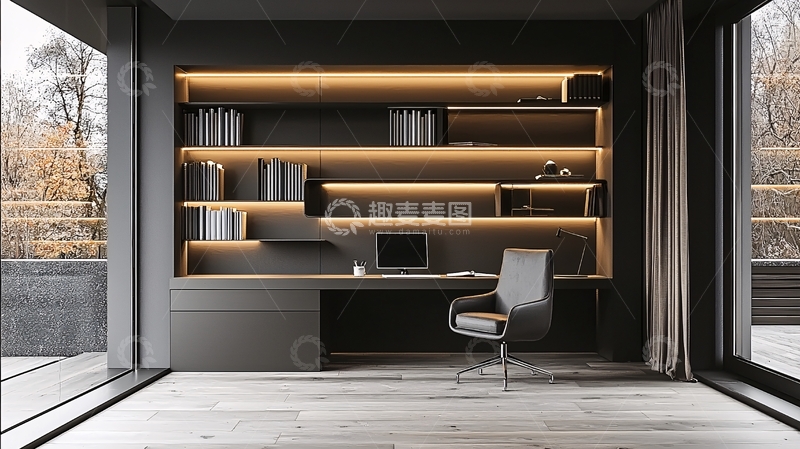 高清大图下载【趣麦麦图】现代简约书房设计