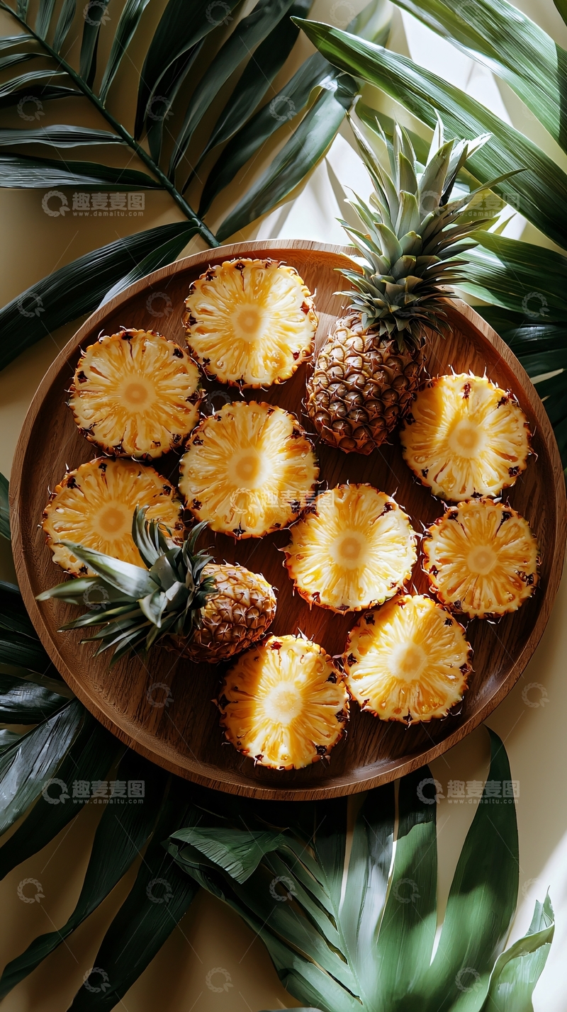高清大图下载【趣麦麦图】木盘菠萝切片阳光质感