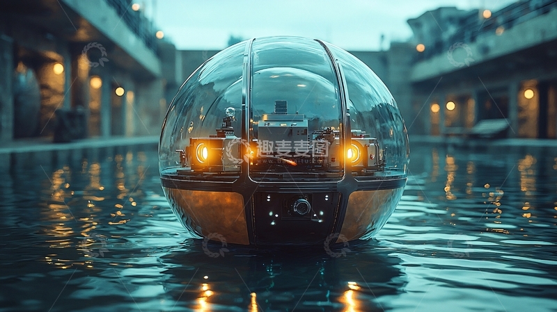 高清大图下载【趣麦麦图】透明球形水下机器人