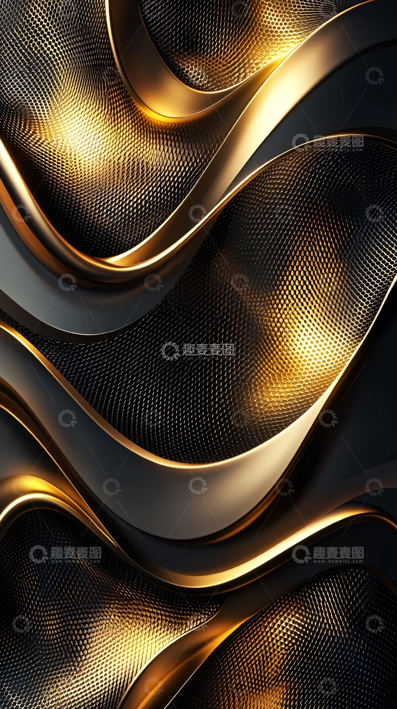 高清大图下载【趣麦麦图】金色曲线与黑色纹理交织