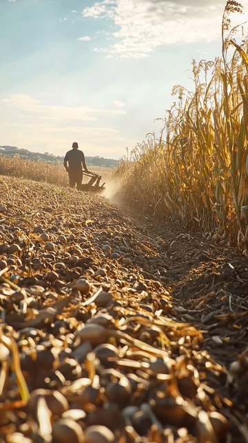 农民耕作玉米地