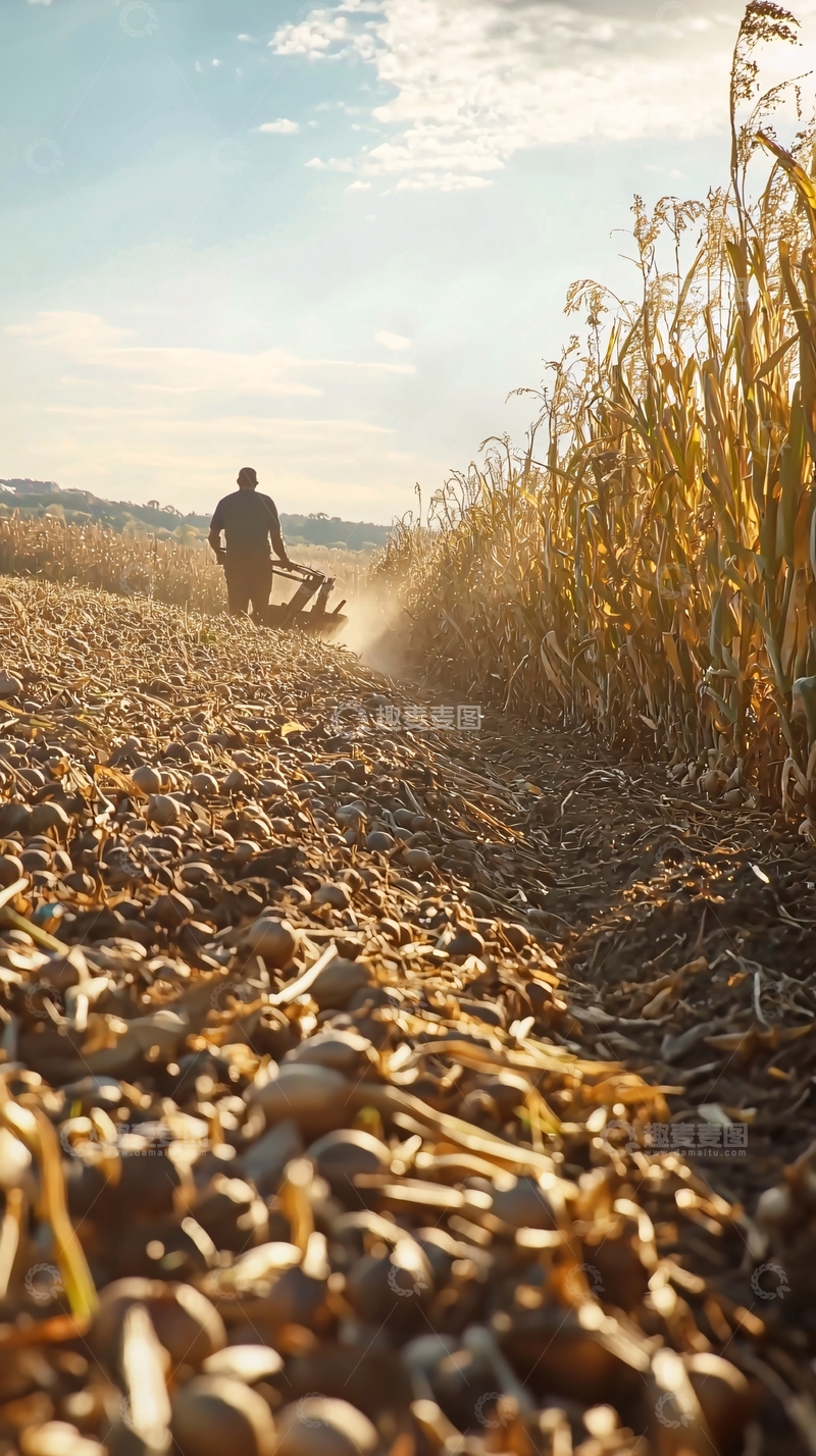 高清大图下载【趣麦麦图】农民耕作玉米地