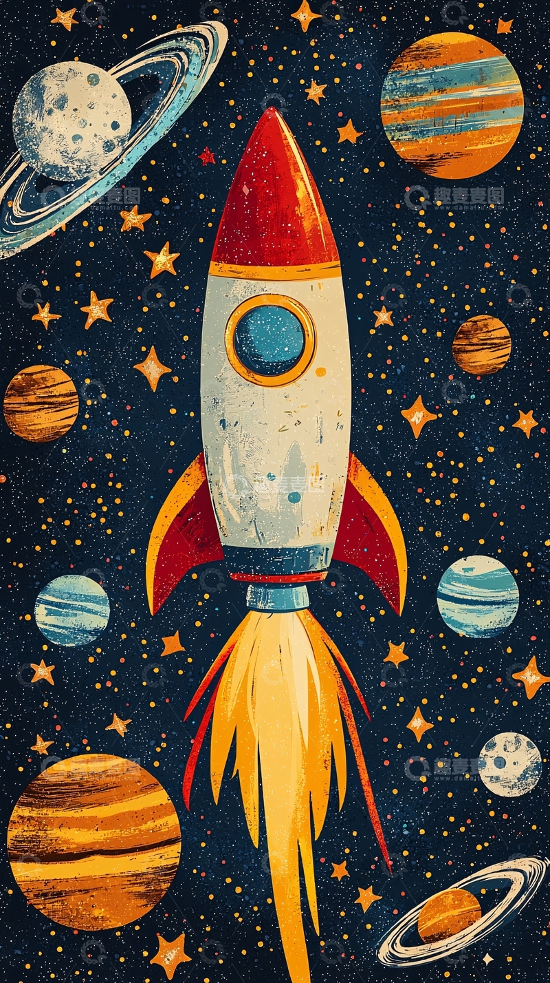 高清大图下载【趣麦麦图】复古火箭宇宙飞船