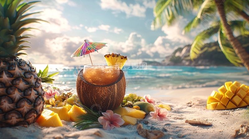 高清大图下载【趣麦麦图】热带海滩鸡尾酒