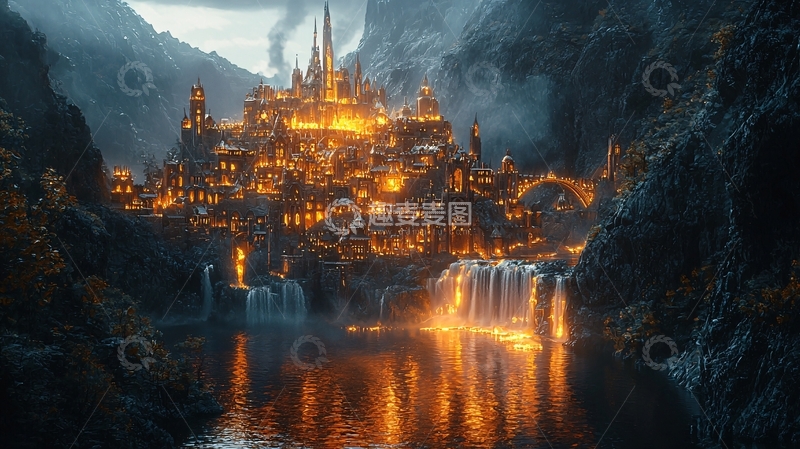 高清大图下载【趣麦麦图】山谷中燃烧的黄金之城