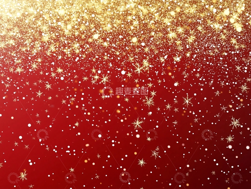 高清大图下载【趣麦麦图】金色雪花红底背景