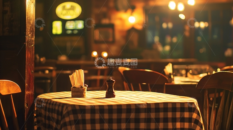 高清大图下载【趣麦麦图】昏暗灯光下的餐厅餐桌