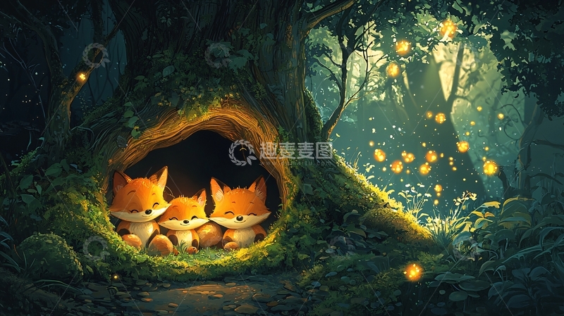高清大图下载【趣麦麦图】树洞里的小狐狸