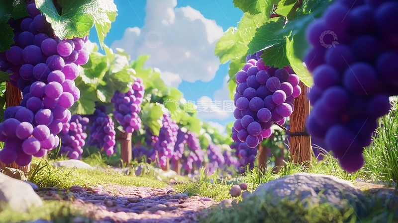 高清大图下载【趣麦麦图】阳光下的紫色葡萄园