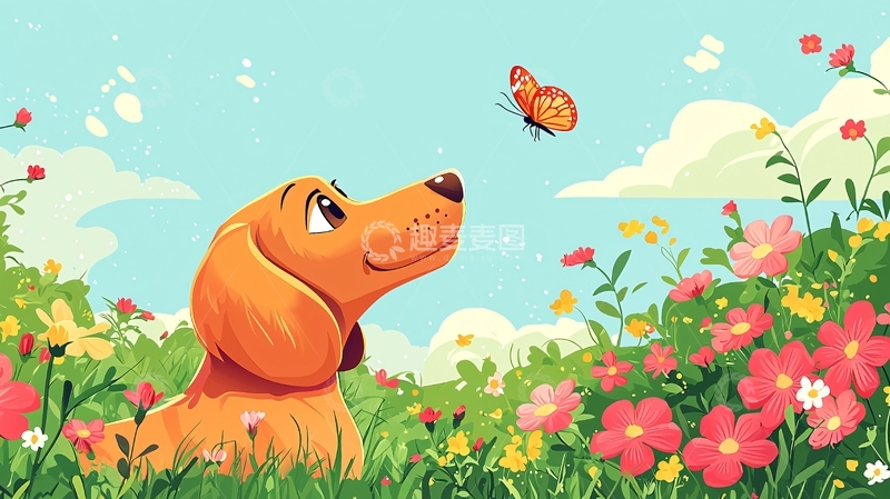 高清大图下载【趣麦麦图】狗狗看蝴蝶