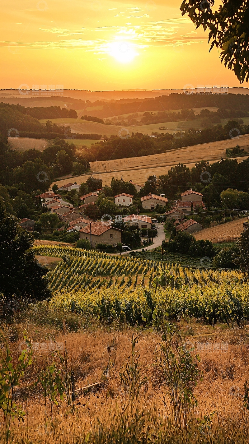 高清大图下载【趣麦麦图】夕阳下的乡村田园风光