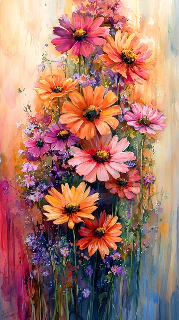 彩色鲜花水彩画