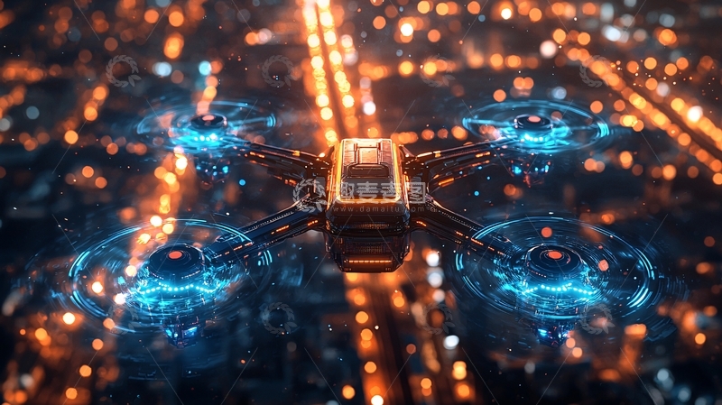 高清大图下载【趣麦麦图】夜空中飞行的无人机