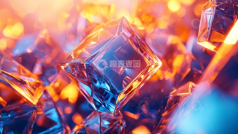 高清大图下载【趣麦麦图】蓝色橙色水晶簇