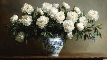 白色牡丹花瓶静物画