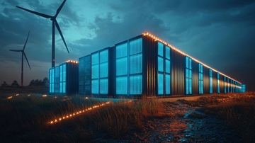 夜幕下的蓝色集装箱数据中心