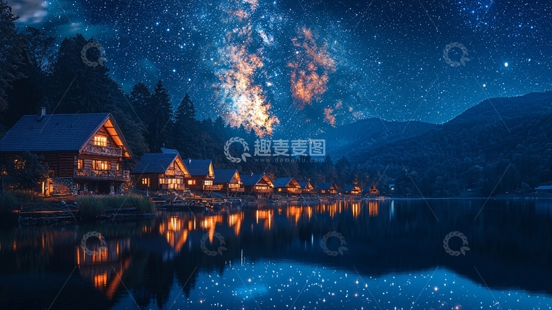 高清大图下载【趣麦麦图】星空下的木屋