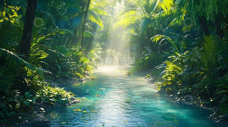 高清大图下载【趣麦麦图】热带雨林溪流