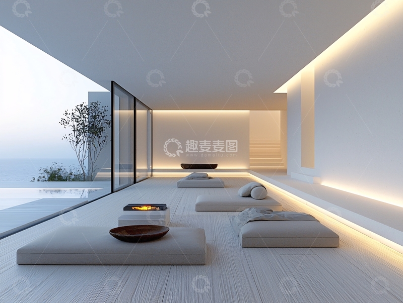 高清大图下载【趣麦麦图】极简海景房休息区