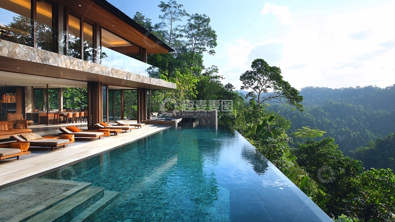 高清大图下载【趣麦麦图】山顶无边泳池别墅