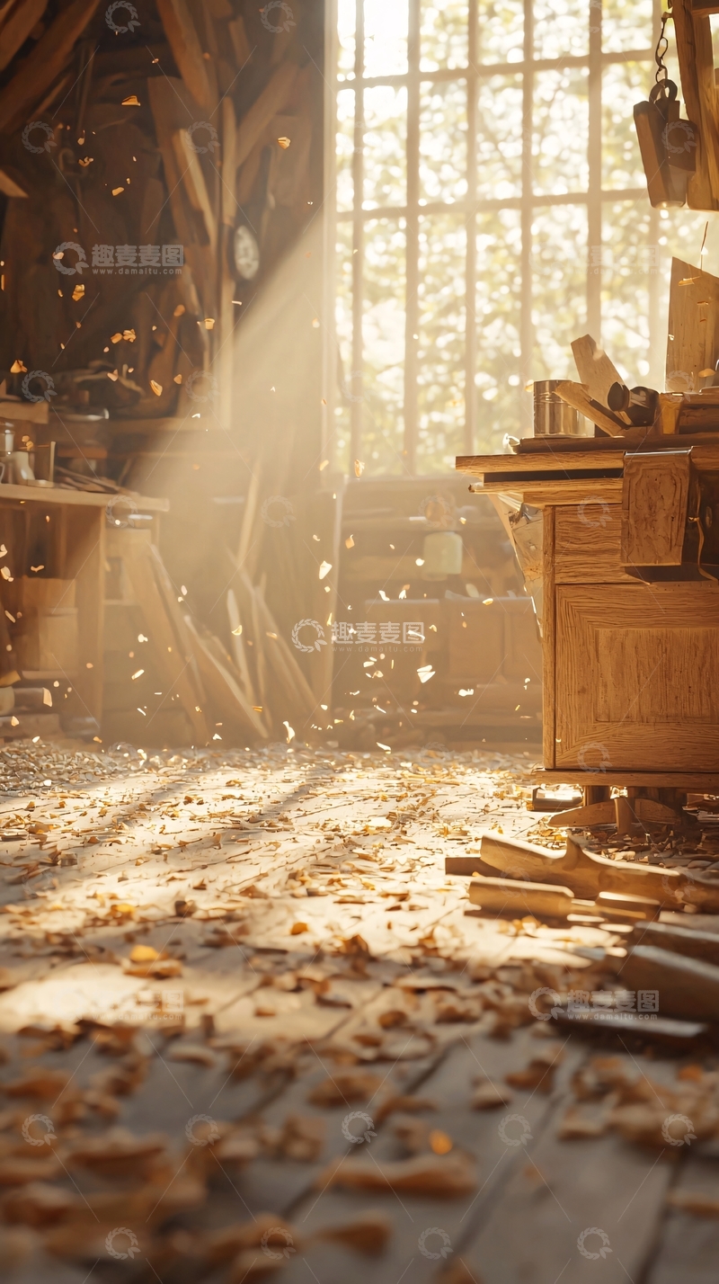 高清大图下载【趣麦麦图】阳光洒进木工房