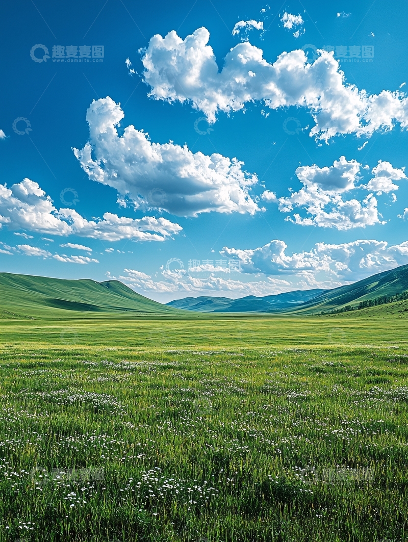 高清大图下载【趣麦麦图】广袤草原蓝天白云