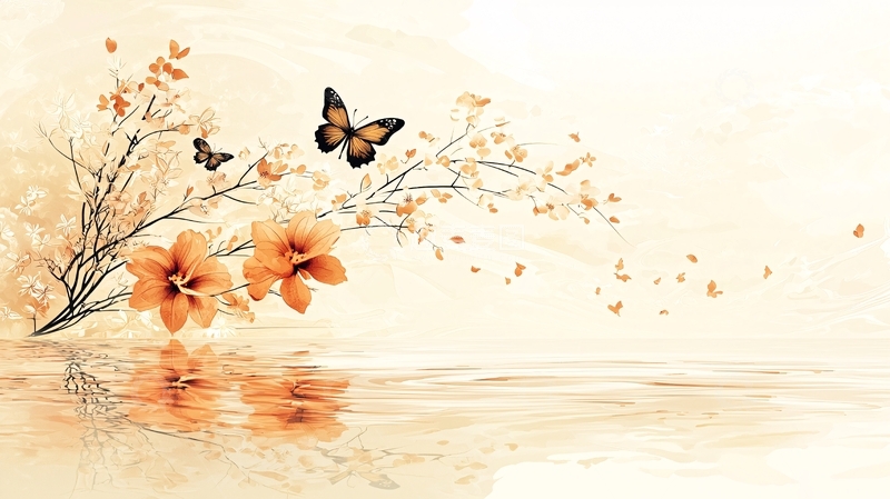 高清大图下载【趣麦麦图】淡雅花卉蝴蝶背景图