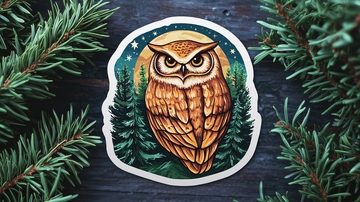 森林夜色猫头鹰贴纸