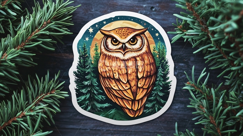 高清大图下载【趣麦麦图】森林夜色猫头鹰贴纸