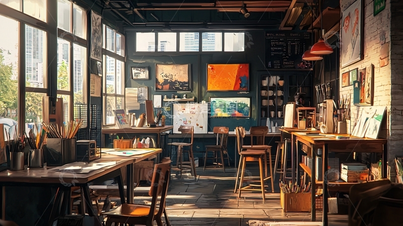 高清大图下载【趣麦麦图】-阳光洒进的艺术工作室