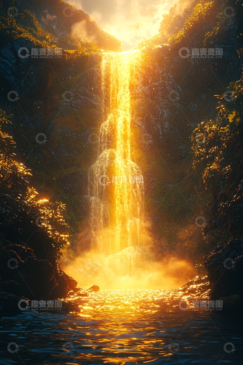 高清大图下载【趣麦麦图】金色瀑布