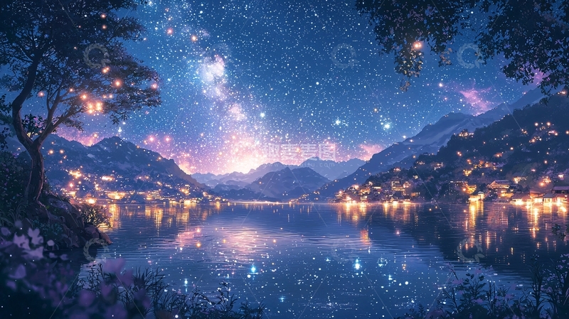 高清大图下载【趣麦麦图】星空湖泊夜景