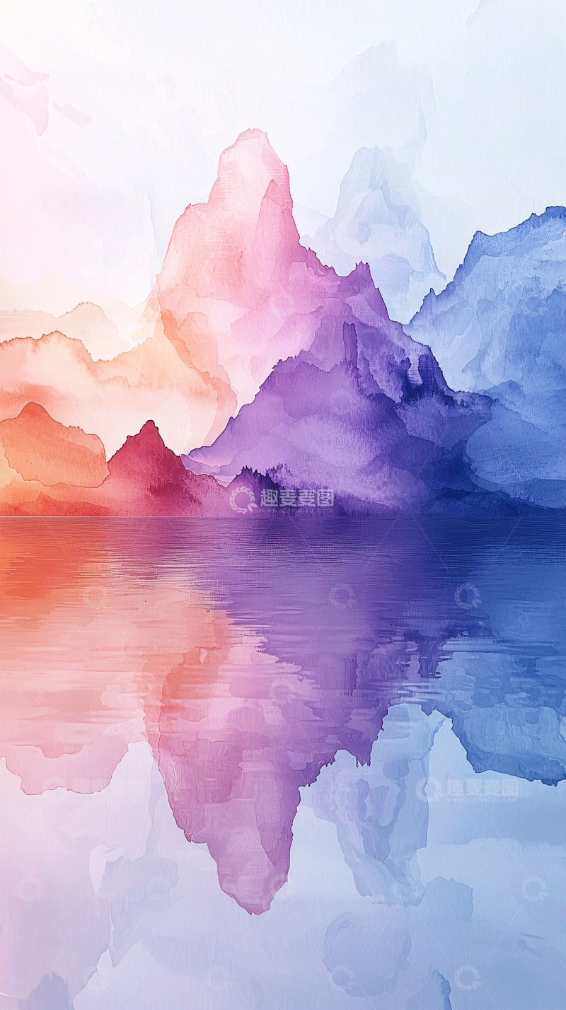 高清大图下载【趣麦麦图】水彩山水倒影艺术画