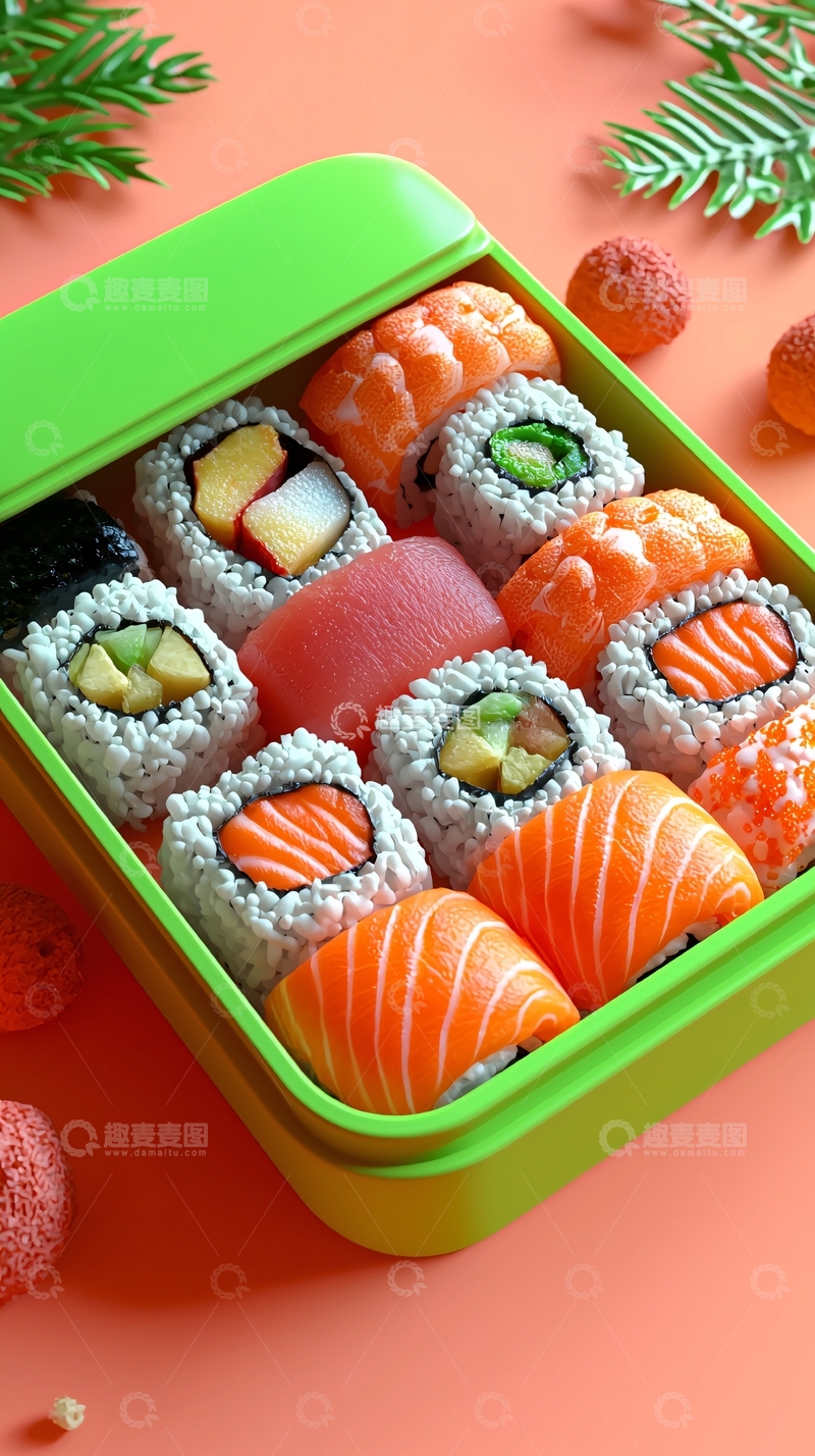 高清大图下载【趣麦麦图】绿盒寿司拼盘