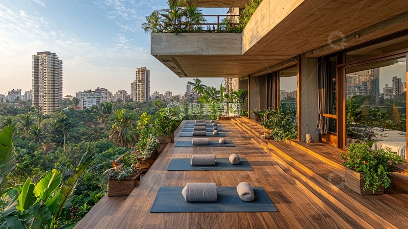 高清大图下载【趣麦麦图】城市景观阳台瑜伽馆