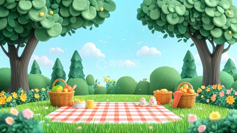 高清大图下载【趣麦麦图】卡通公园野餐场景