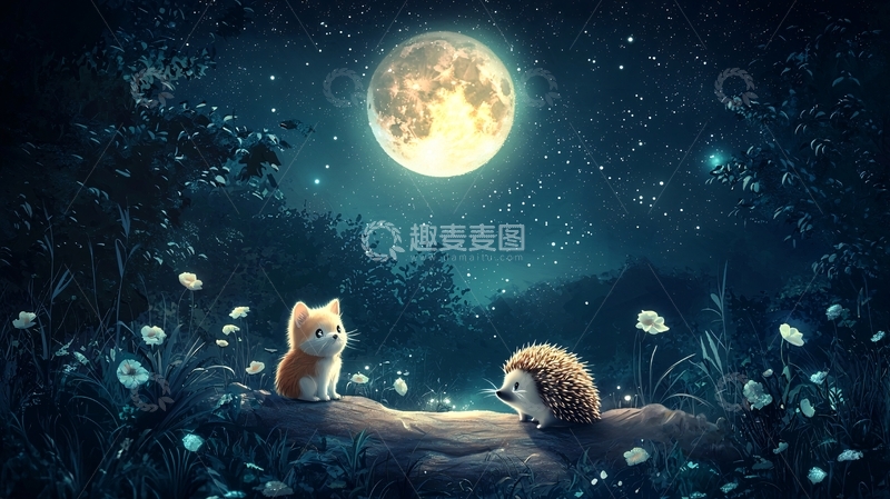 高清大图下载【趣麦麦图】月夜森林小动物