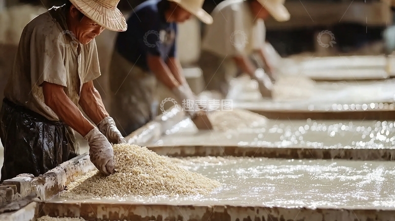 高清大图下载【趣麦麦图】工人手工筛选稻米