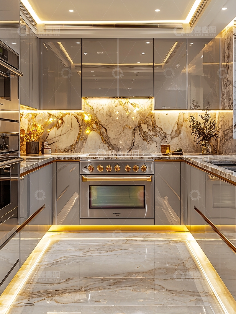 高清大图下载【趣麦麦图】现代轻奢灰色系厨房