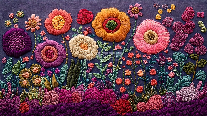 高清大图下载【趣麦麦图】彩色刺绣花卉图案