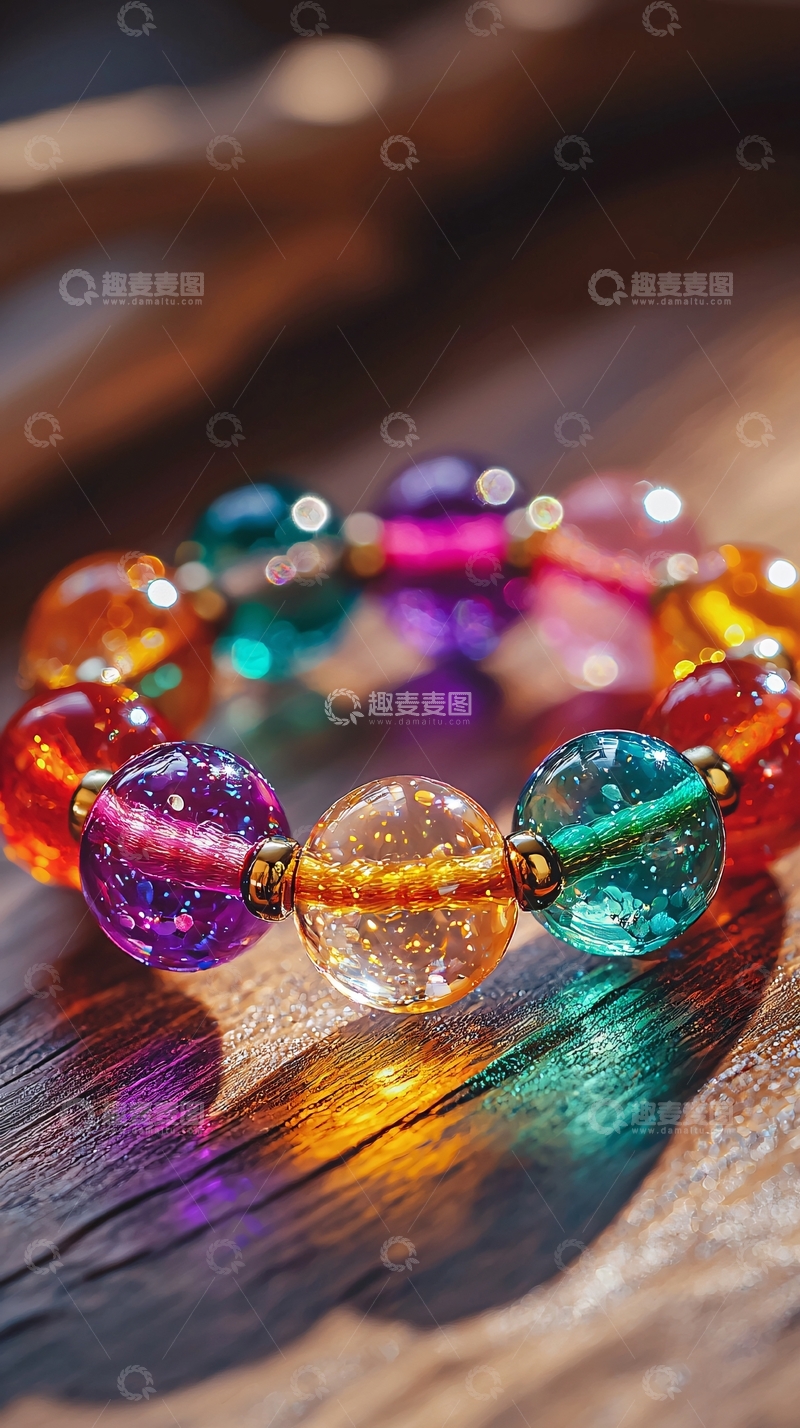 高清大图下载【趣麦麦图】彩虹色宝石手链