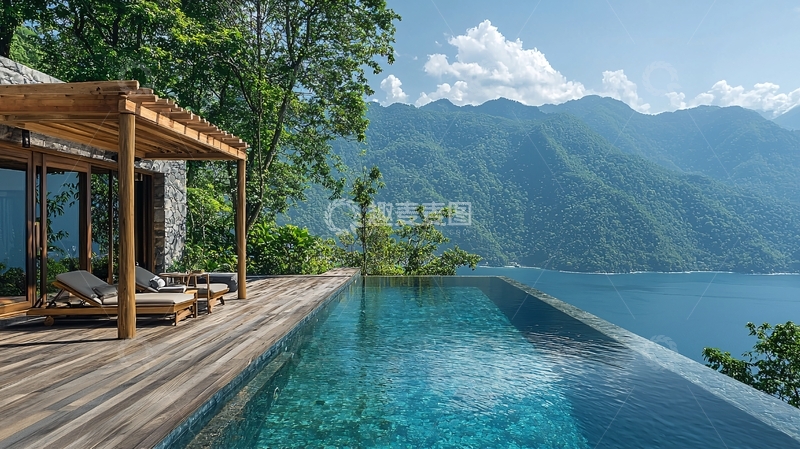 高清大图下载【趣麦麦图】湖畔别墅泳池度假胜地