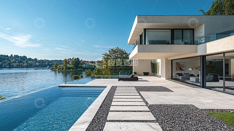 高清大图下载【趣麦麦图】现代简约湖景别墅